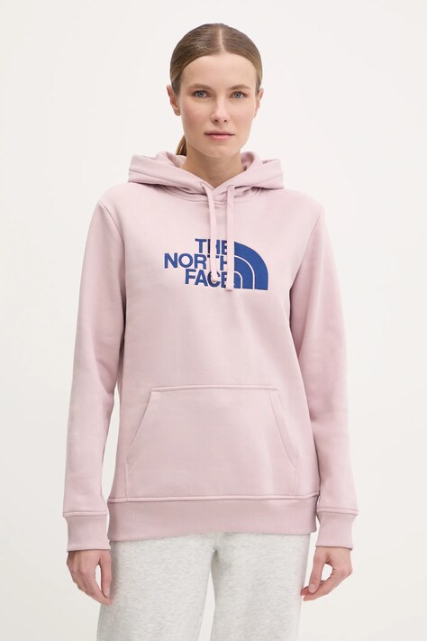The North Face bluză Drew Peak femei, culoarea roz, cu glugă, cu imprimeu, NF0A89EHB4Q1