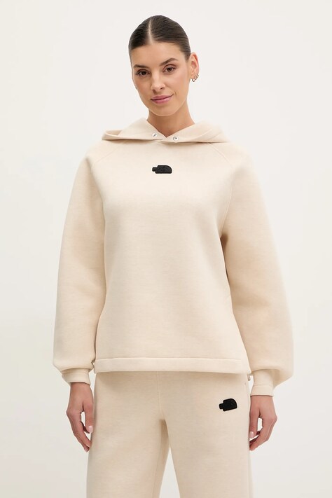 The North Face bluza Relaxed femei, culoarea bej, cu glugă, melanj, NF0A89C0QMO1