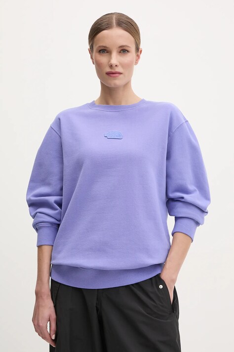 Bavlněná mikina The North Face Nature Relaxed dámská, fialová barva, s aplikací, NF0A8BVX0YI1