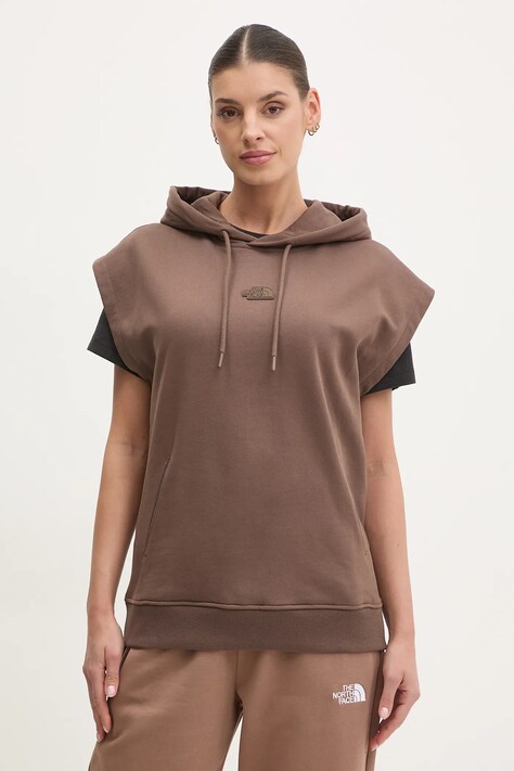 The North Face hanorac de bumbac Relaxed femei, culoarea maro, cu glugă, neted, NF0A8BW21OI1