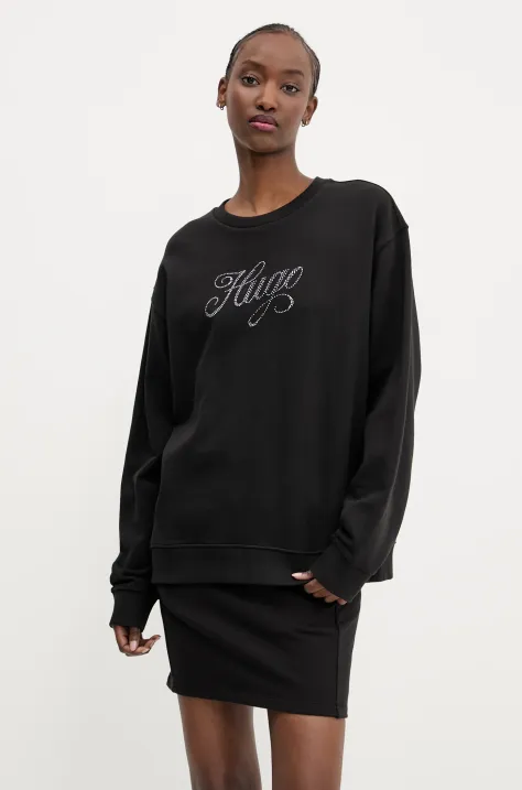 Памучен суичър Hugo Blue в черно с апликация 50537246