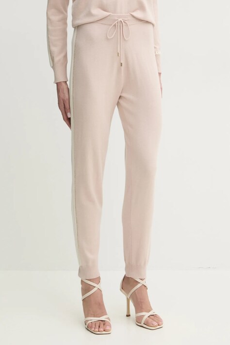 Liu Jo pantaloni de trening cu amestec de lână culoarea bej, cu imprimeu, TA5027 MS025