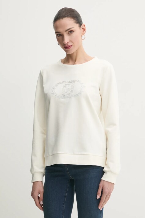 Mikina Liu Jo dámska, béžová farba, s nášivkou, TA5168 FS090