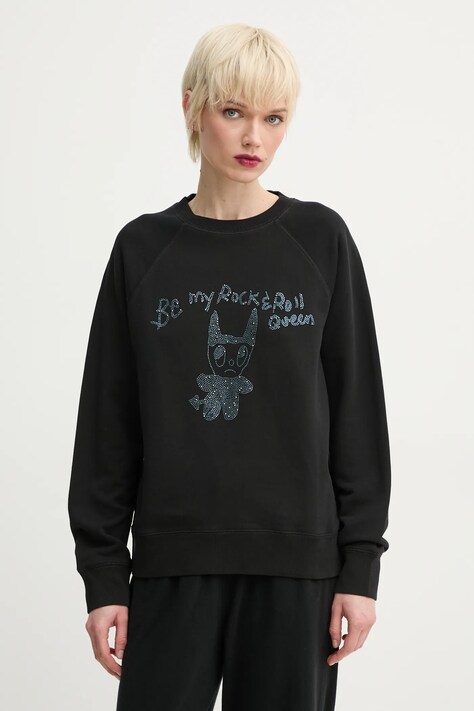 Хлопковая кофта ZADIG&VOLTAIRE женская цвет чёрный с аппликацией JWSS01650