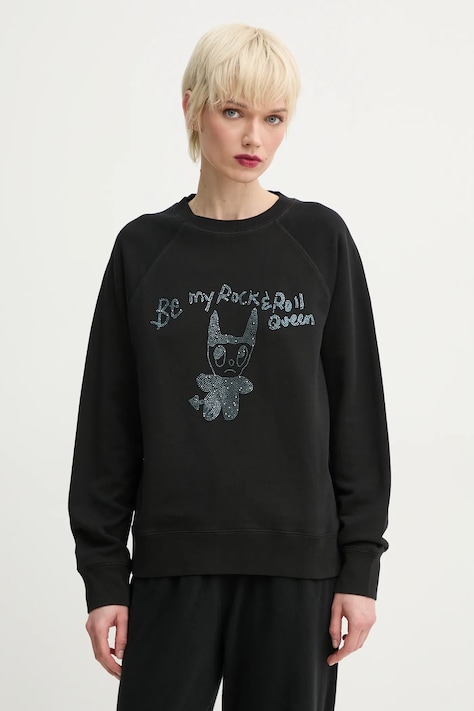 Bavlněná mikina ZADIG&VOLTAIRE dámská, černá barva, s aplikací, JWSS01650