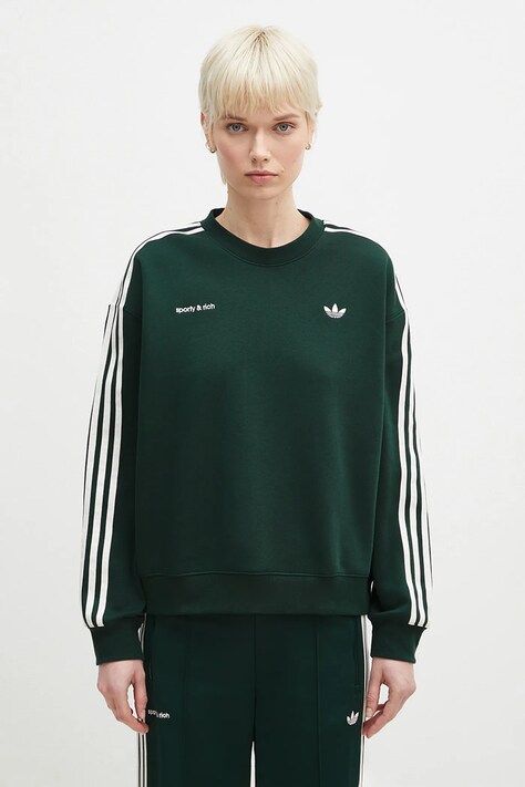 Кофта adidas Originals x Sporty & Rich Sweatshirt жіноча колір зелений однотонна JN5320