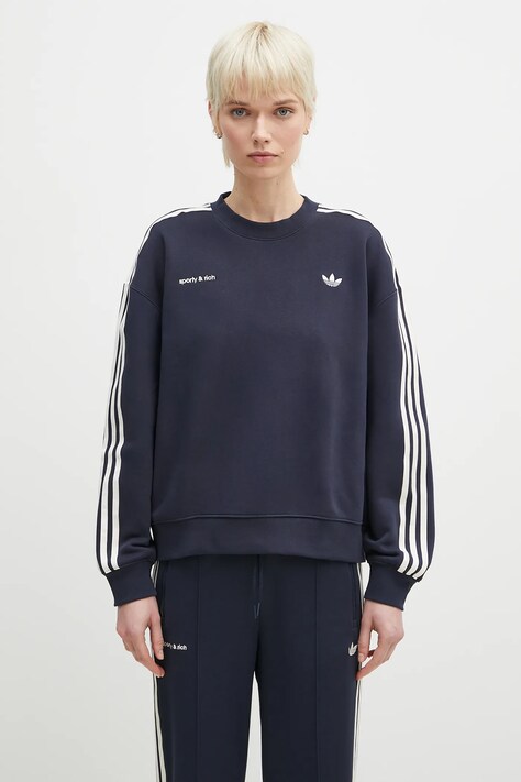 adidas Originals bluza x Sporty & Rich Sweatshirt damska kolor granatowy gładka JN5331