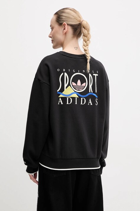 Хлопковая кофта adidas Originals Graphic Sweat женская цвет чёрный узор JD1810