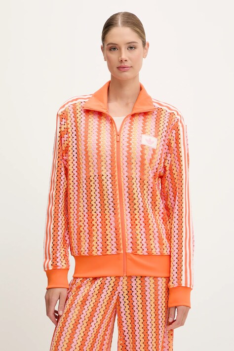 Mikina adidas Originals Firebird dámská, oranžová barva, vzorovaná, KC0748