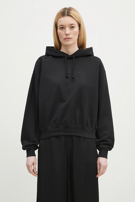Y-3 cotton sweatshirt French Terry Boxy Hoodie women's black color hooded smooth JX7373