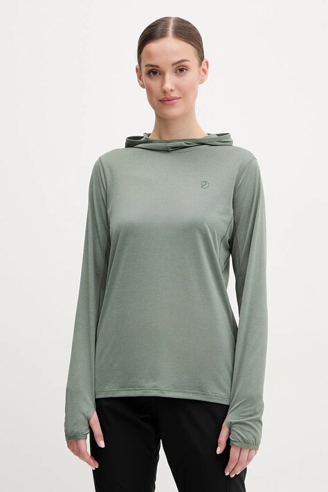 Fjallraven hanorac Abisko culoarea verde, cu glugă, neted, F84108