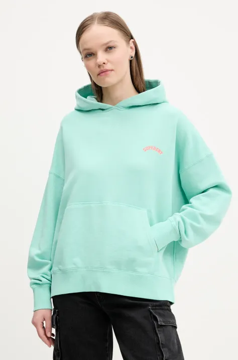 Хлопковая кофта Superdry женская цвет бирюзовый с капюшоном однотонная W2012281A-2MD