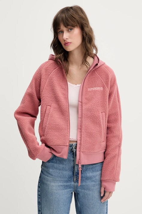 Fleecová mikina Superdry dámská, oranžová barva, s kapucí, hladká, W2012288A-9KS