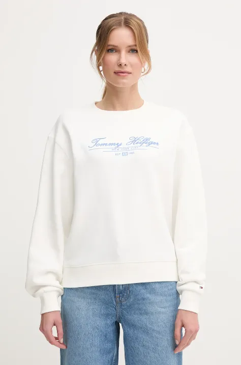 Tommy Hilfiger felpa in cotone donna colore bianco con applicazione WW0WW45430