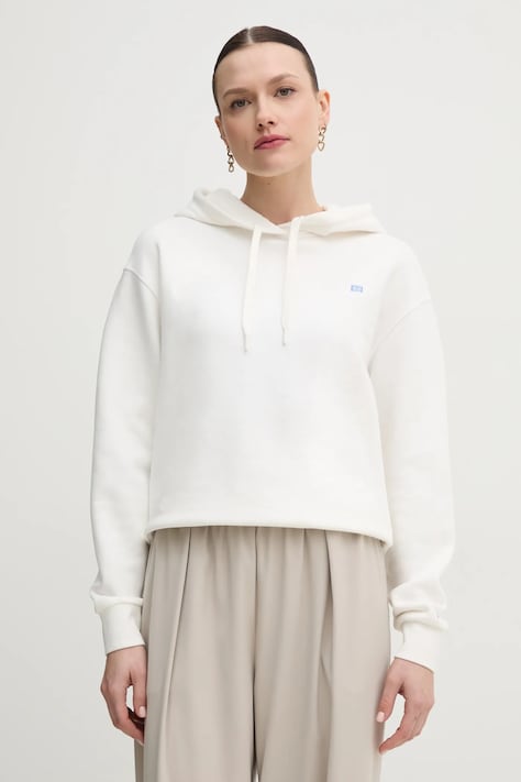 Tommy Hilfiger hanorac de bumbac femei, culoarea alb, cu glugă, neted, WW0WW45979