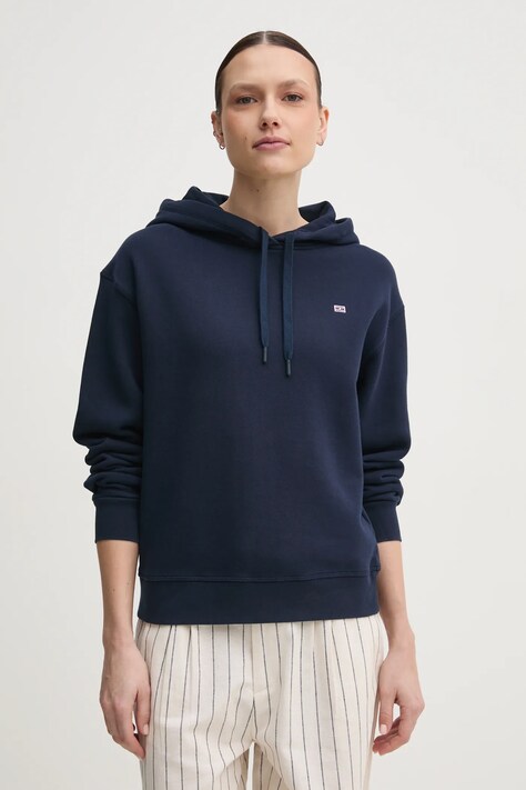 Bavlněná mikina Tommy Hilfiger dámská, tmavomodrá barva, s kapucí, hladká, WW0WW45979