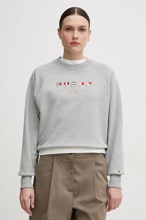 Tommy Hilfiger bluza femei, culoarea gri, cu imprimeu, WW0WW45526