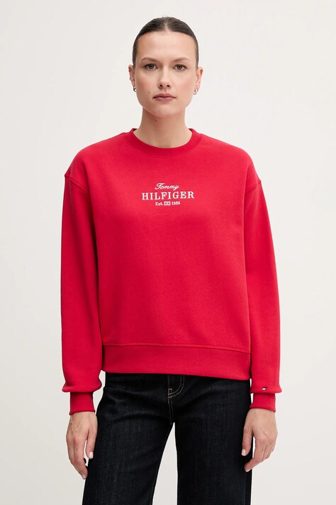 Tommy Hilfiger hanorac de bumbac culoarea rosu, cu imprimeu, WW0WW44631