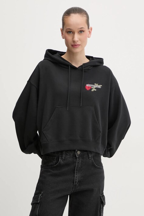 Converse bluza femei, culoarea negru, cu glugă, cu imprimeu, 10028309-A02