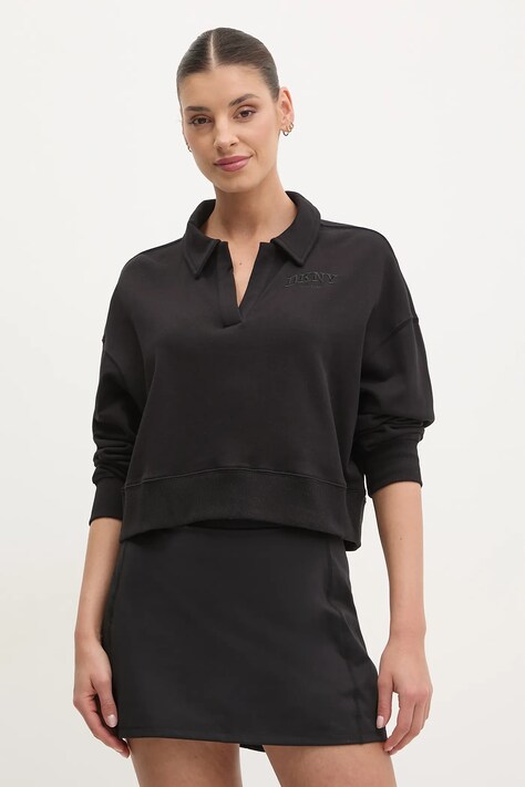 Bavlněná mikina Dkny dámská, černá barva, hladká, DP5T1243