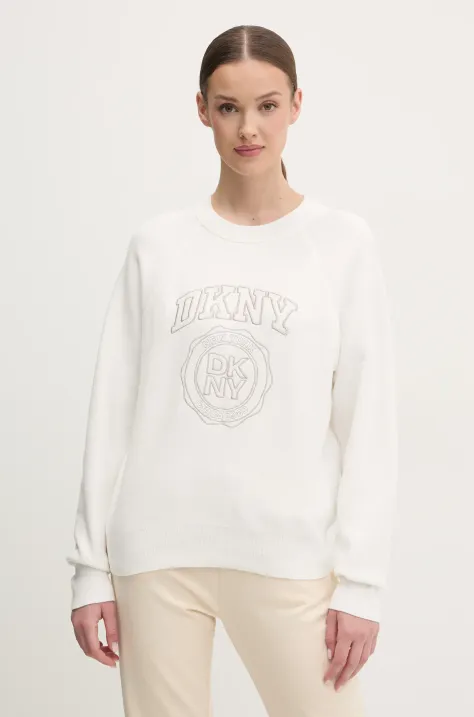 Bombažen pulover Dkny ženski, bela barva, DP5R6022