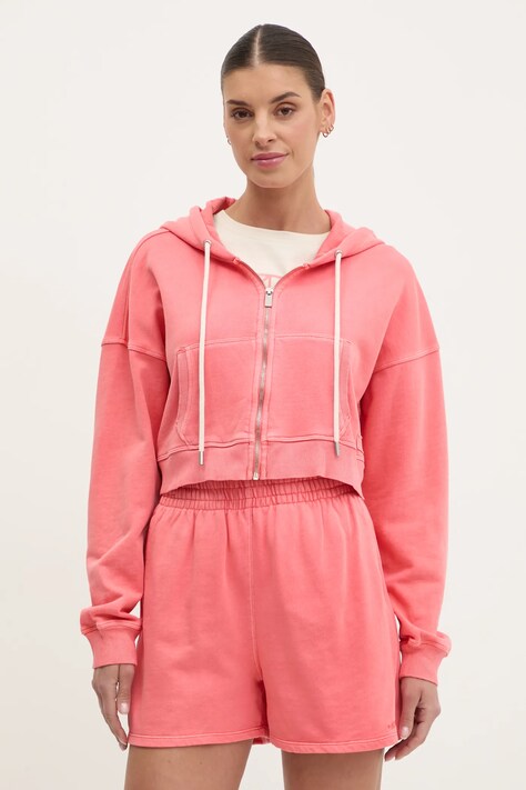 Bavlněná mikina Dkny dámská, růžová barva, s kapucí, hladká, DP5J9578