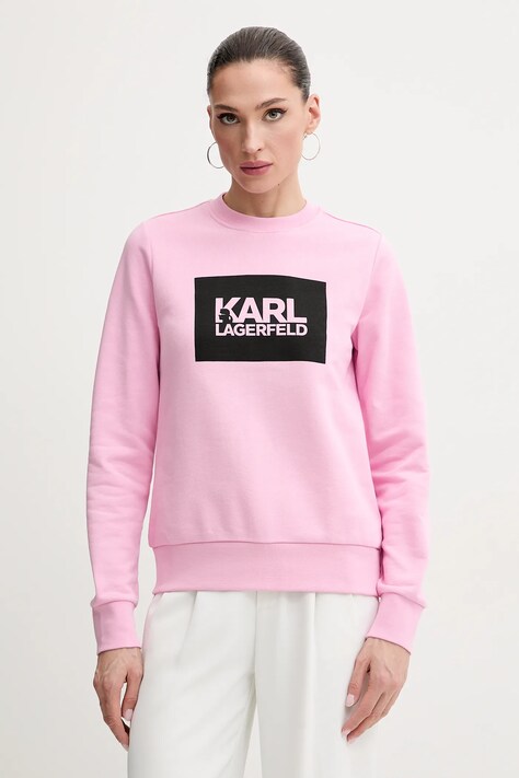 Karl Lagerfeld hanorac de bumbac femei, culoarea roz, cu imprimeu, ASW20006