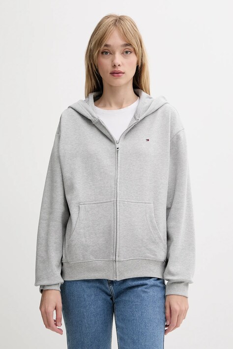 Mikina Tommy Hilfiger dámská, šedá barva, s kapucí, hladká, UW0UW05772