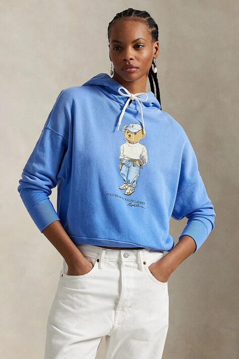 Mikina Polo Ralph Lauren dámská, modrá barva, s kapucí, s potiskem, 211965110