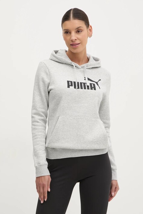 Puma bluza femei, culoarea gri, cu glugă, cu imprimeu, 682388
