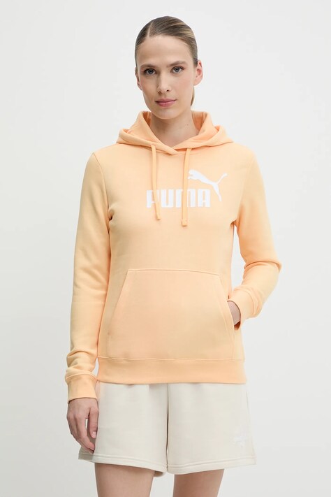 Puma bluză culoarea portocaliu, cu glugă, cu imprimeu, 682389