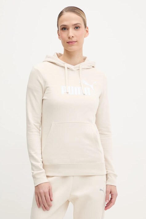 Puma bluza damska kolor beżowy z kapturem z nadrukiem 682391