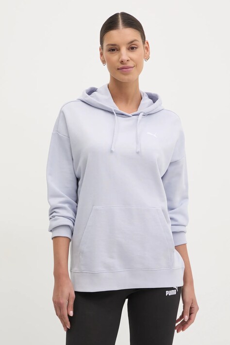 Mikina Puma dámská, modrá barva, s kapucí, s aplikací, 684977