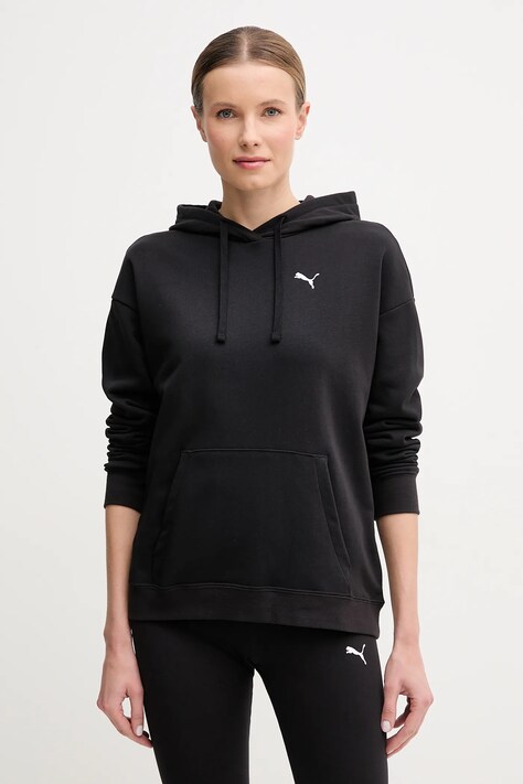Puma bluza femei, culoarea negru, cu glugă, cu imprimeu, 684977