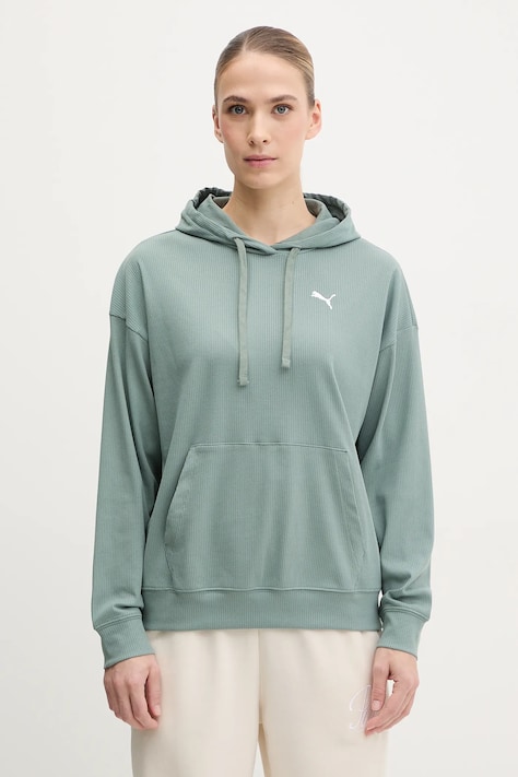 Puma bluza damska kolor zielony z kapturem gładka 685023