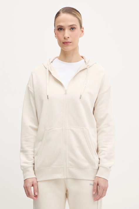 Puma bluza damska kolor beżowy z kapturem z nadrukiem 685033