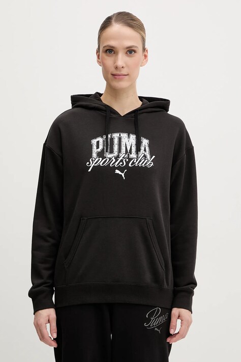 Dukserica Puma za žene, boja: crna, s kapuljačom, s tiskom, 685034