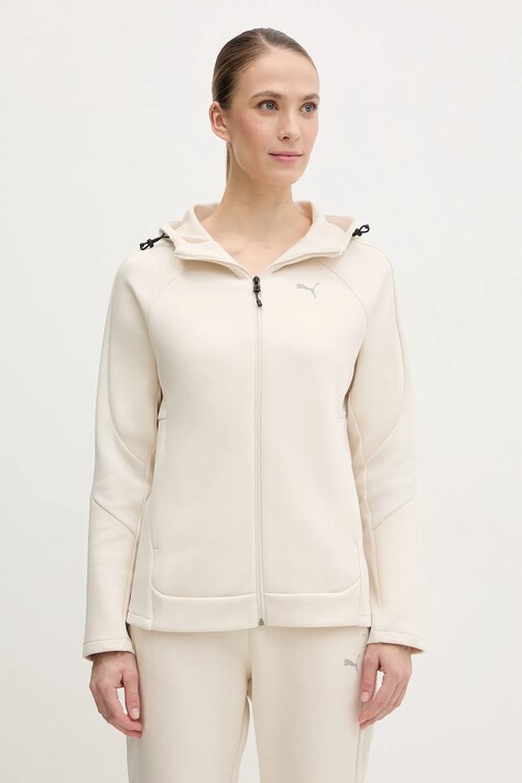 Puma bluză femei, culoarea bej, cu glugă, uni, 685050
