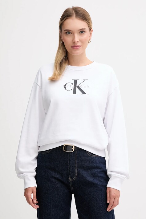 Mikina Calvin Klein Jeans dámská, bílá barva, s potiskem, LV047B234G