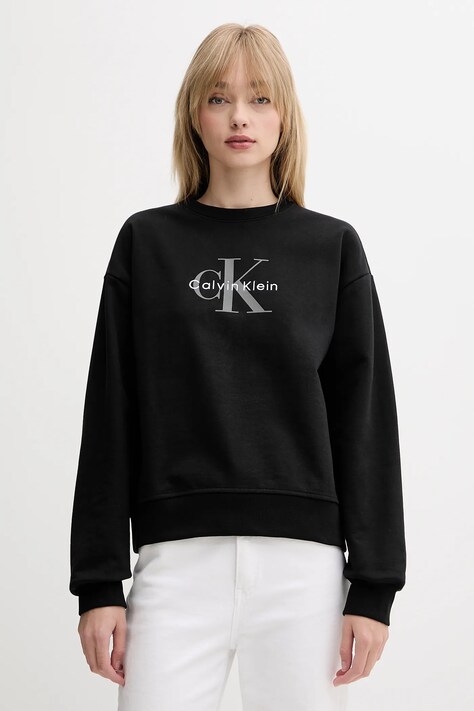 Calvin Klein Jeans bluză culoarea negru, cu imprimeu, LV047B234G