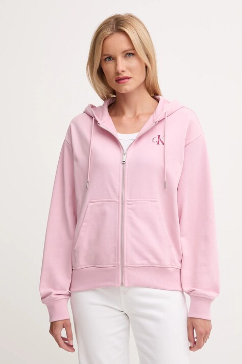 Mikina Calvin Klein Jeans fialová farba, s kapucňou, s potlačou, LV047B270G