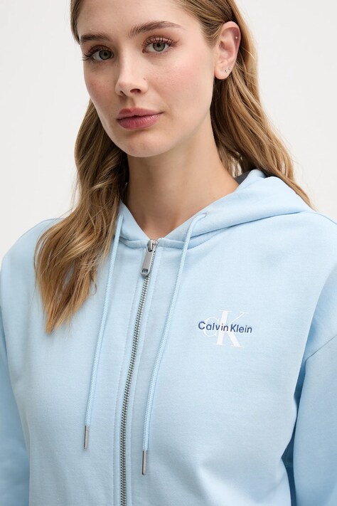 Calvin Klein Jeans bluza damska kolor niebieski z kapturem z nadrukiem LV047B270G
