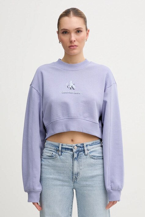 Bombažen pulover Calvin Klein Jeans ženska, vijolična barva, J20J225544
