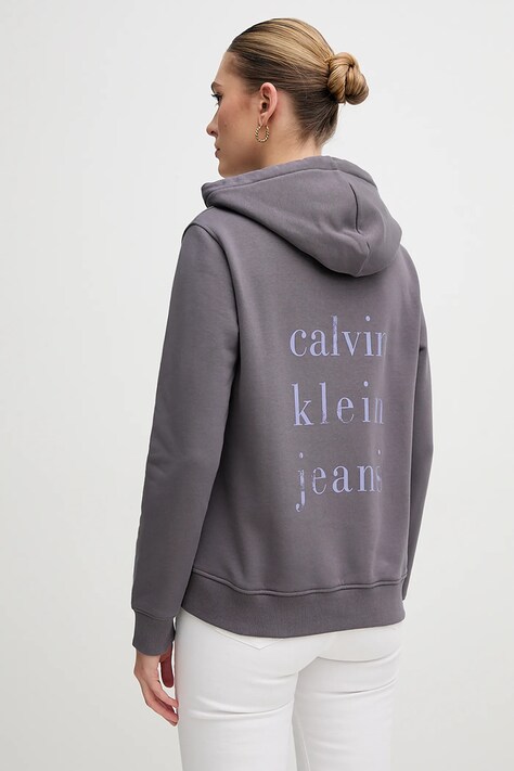 Mikina Calvin Klein Jeans dámská, šedá barva, s kapucí, s potiskem, J20J225365