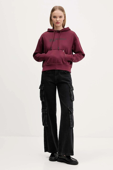 Karl Lagerfeld Jeans кофта з капюшоном жіноча з бавовною — SS25-BLD0PS, бордо — фото 2