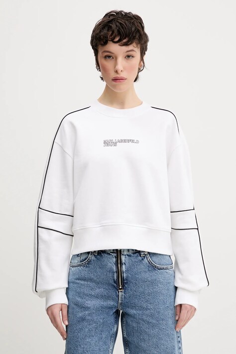 Bavlněná mikina Karl Lagerfeld Jeans dámská, bílá barva, hladká, A2W20016