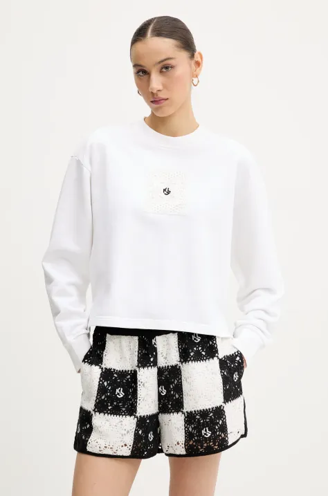 Bavlněná mikina Karl Lagerfeld Jeans dámská, bílá barva, s aplikací, A2W20018