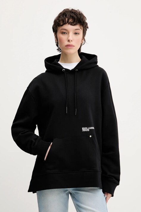 Памучен суичър Karl Lagerfeld Jeans в черно с качулка с изчистен дизайн A2W20078