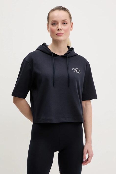 Guess bluză NIGELLA femei, culoarea bleumarin, cu glugă, melanj, V5GQ05 KCS01