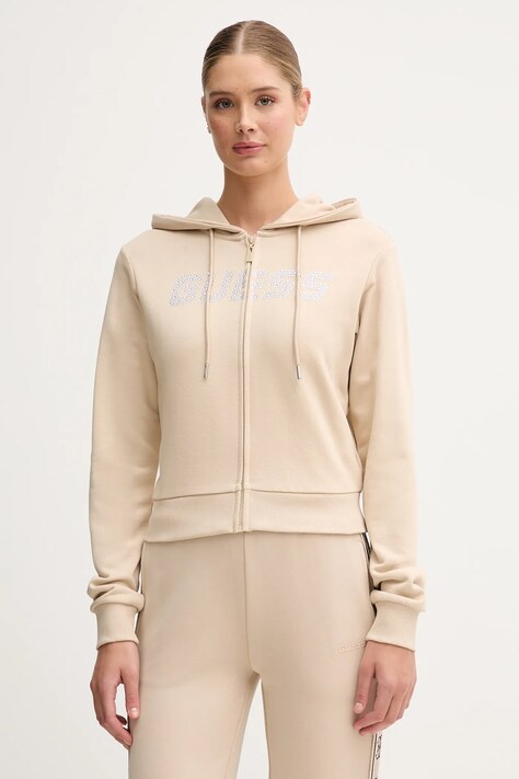 Guess hanorac de bumbac PRIMULA culoarea negru, cu glugă, cu imprimeu, V5GQ10 KCRP0
